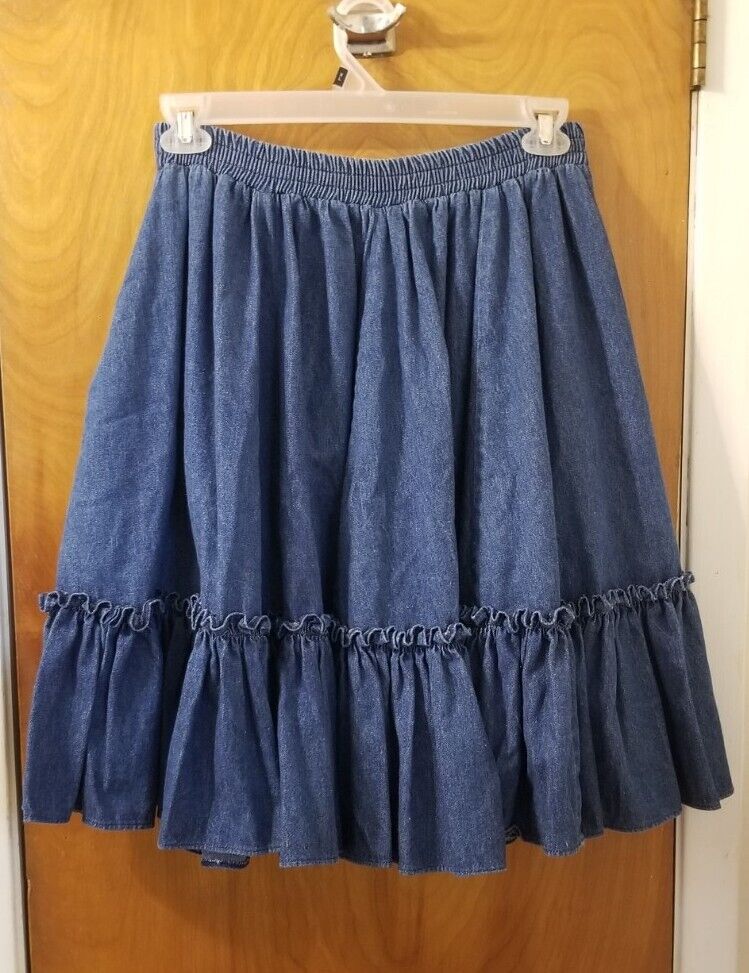 Fancy Fashions Wills Point Texas Denim Cowgirl Square Dance Sz Large Skirt
