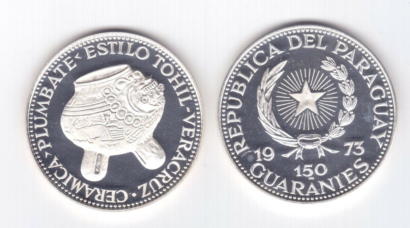 Paraguay Rare 150 Guaranies Silver Proof Coin 1973 Year Km#66 Vase