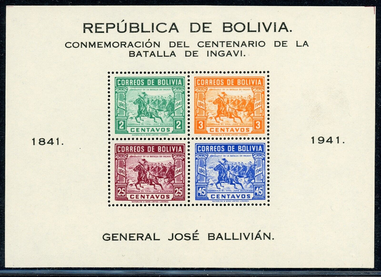 Bolivia Mh Selections: Scott #288 Battle Of Ingavi General Ballivian Cv$6+
