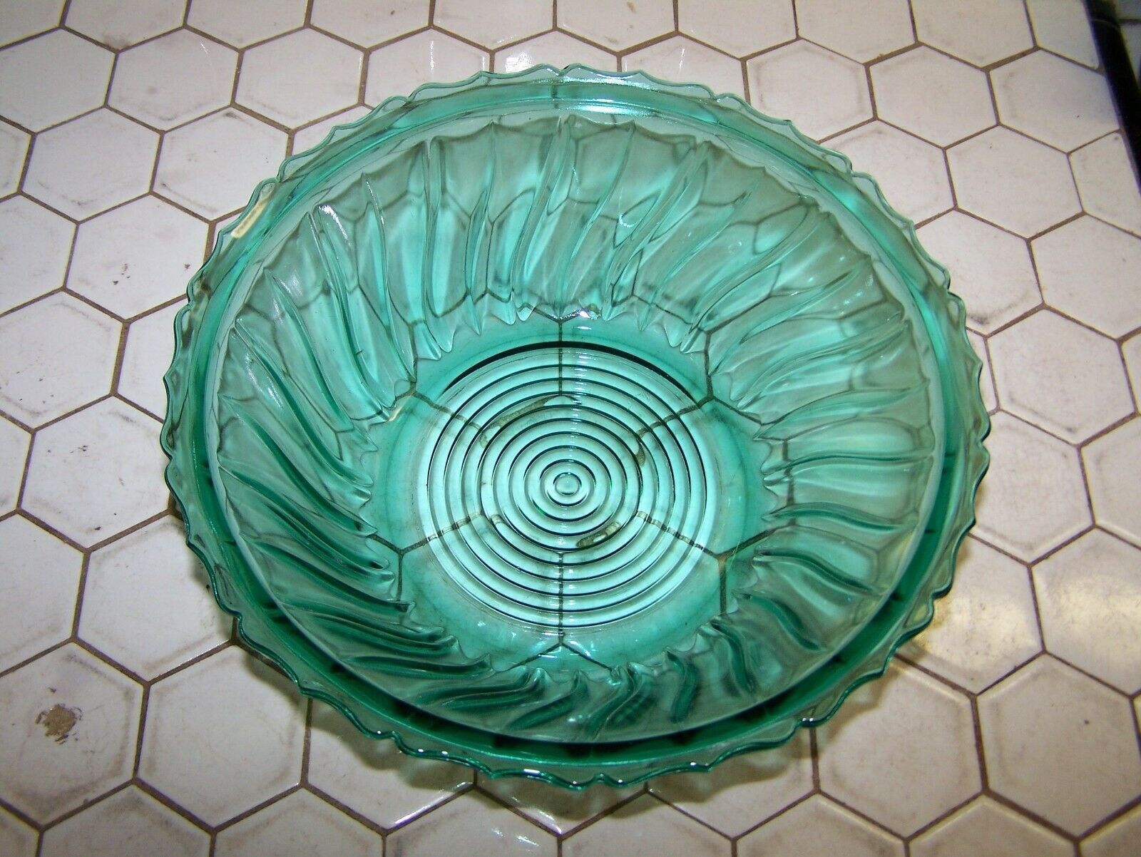 Jeannette Depression Glass,swirl/petal Swirl Ultra Marine 9" Rimed Salad Bowl.