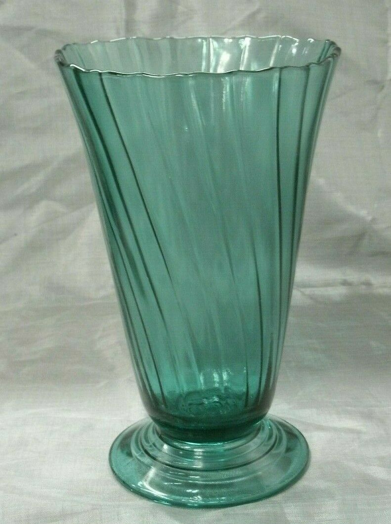 Vintage Jeannette Swirl Ultramarine Blue Green 8 3/8" Straight Top Vase Disc'd