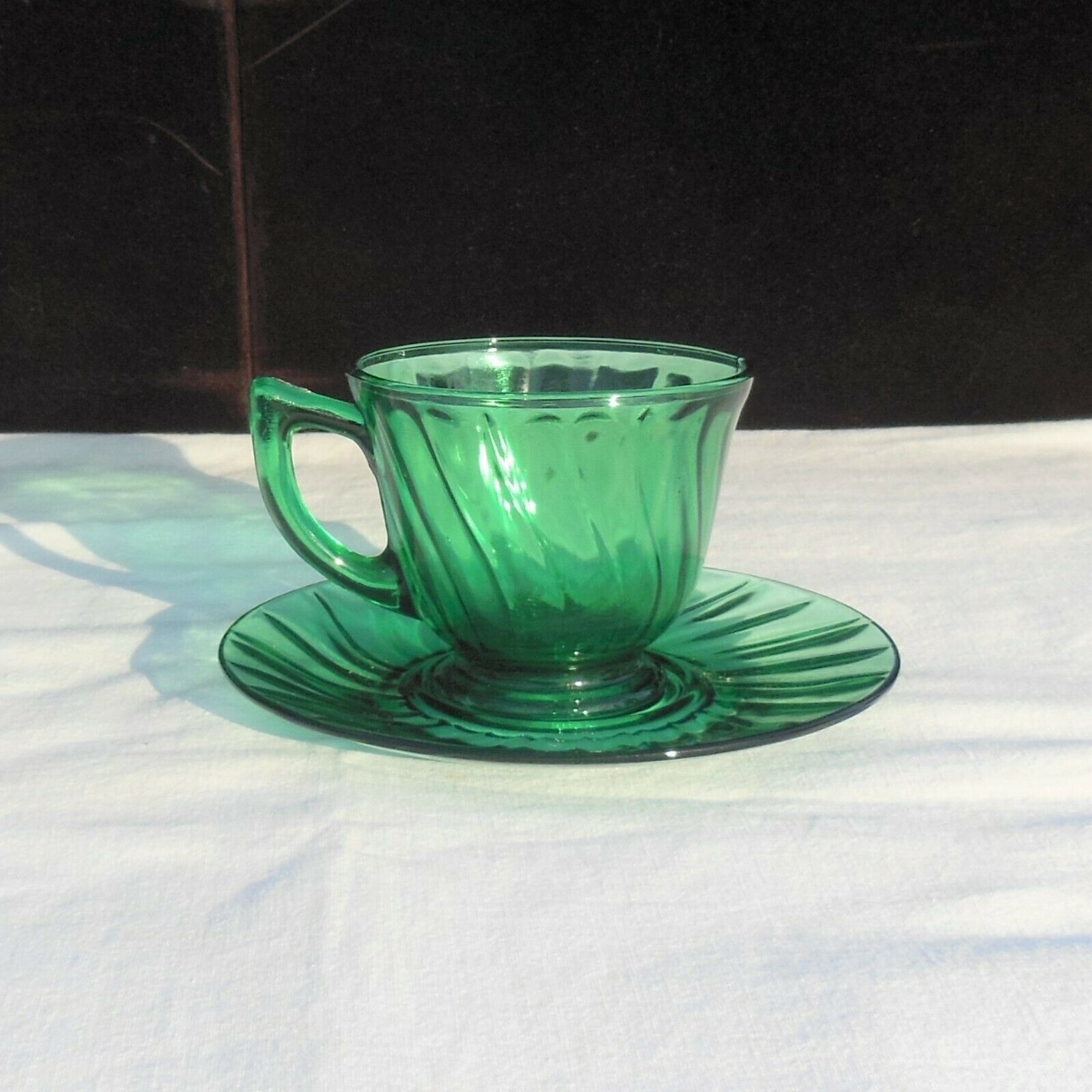 Jeanette Swirl Ultramarine Depression Glass Cup & Saucer