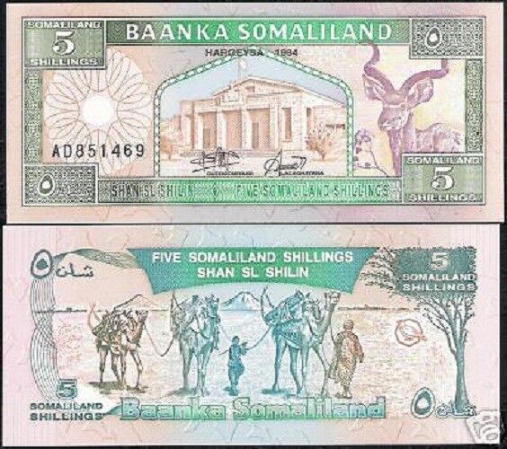 Somaliland 5 Shillin P-1 1994 X 100 Pcs Lot Camel Bird Bundle Unc Currency Note