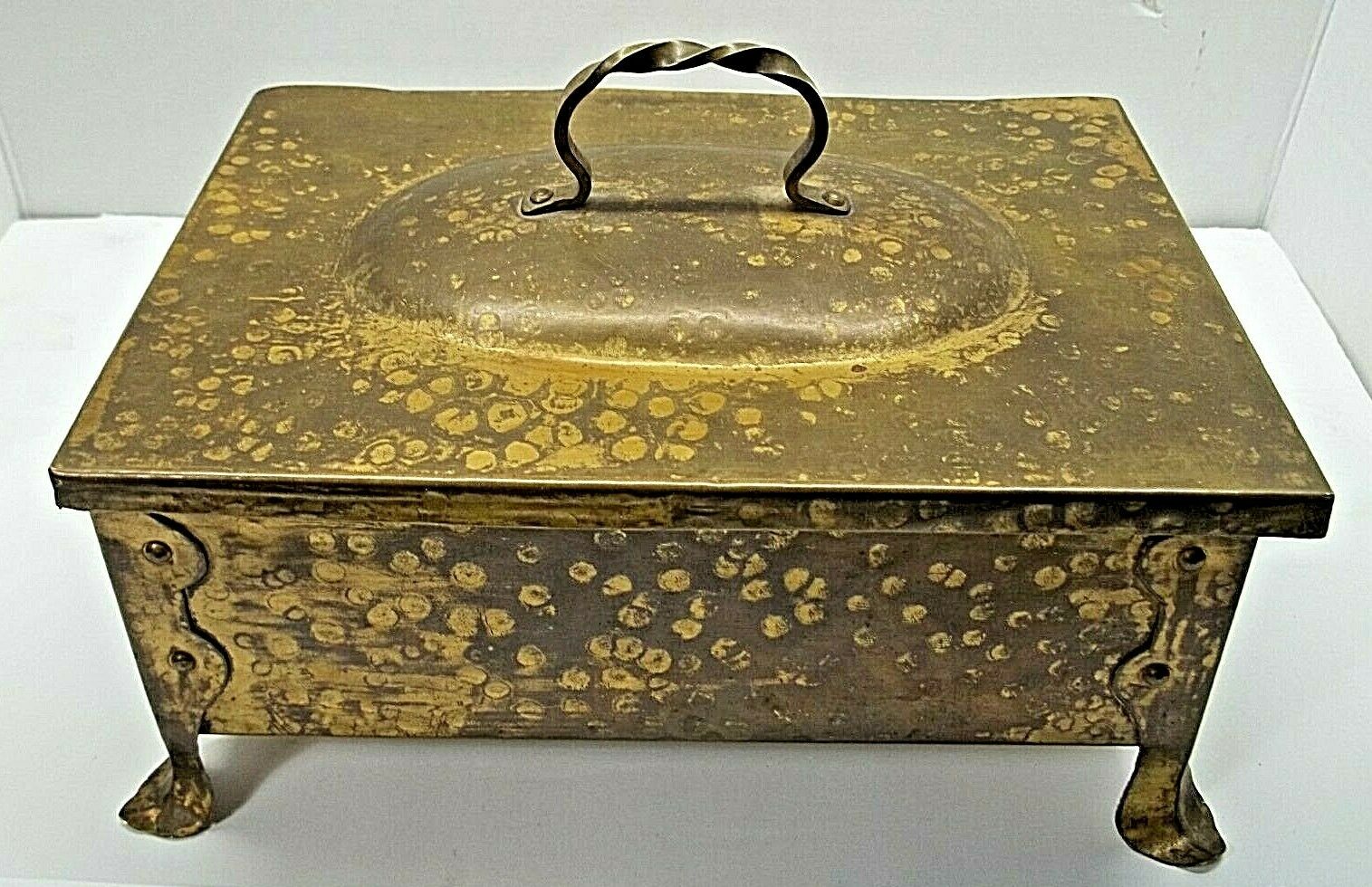 Antique 1900's Handcrafted Brass Humidor Cigar Box - Euc