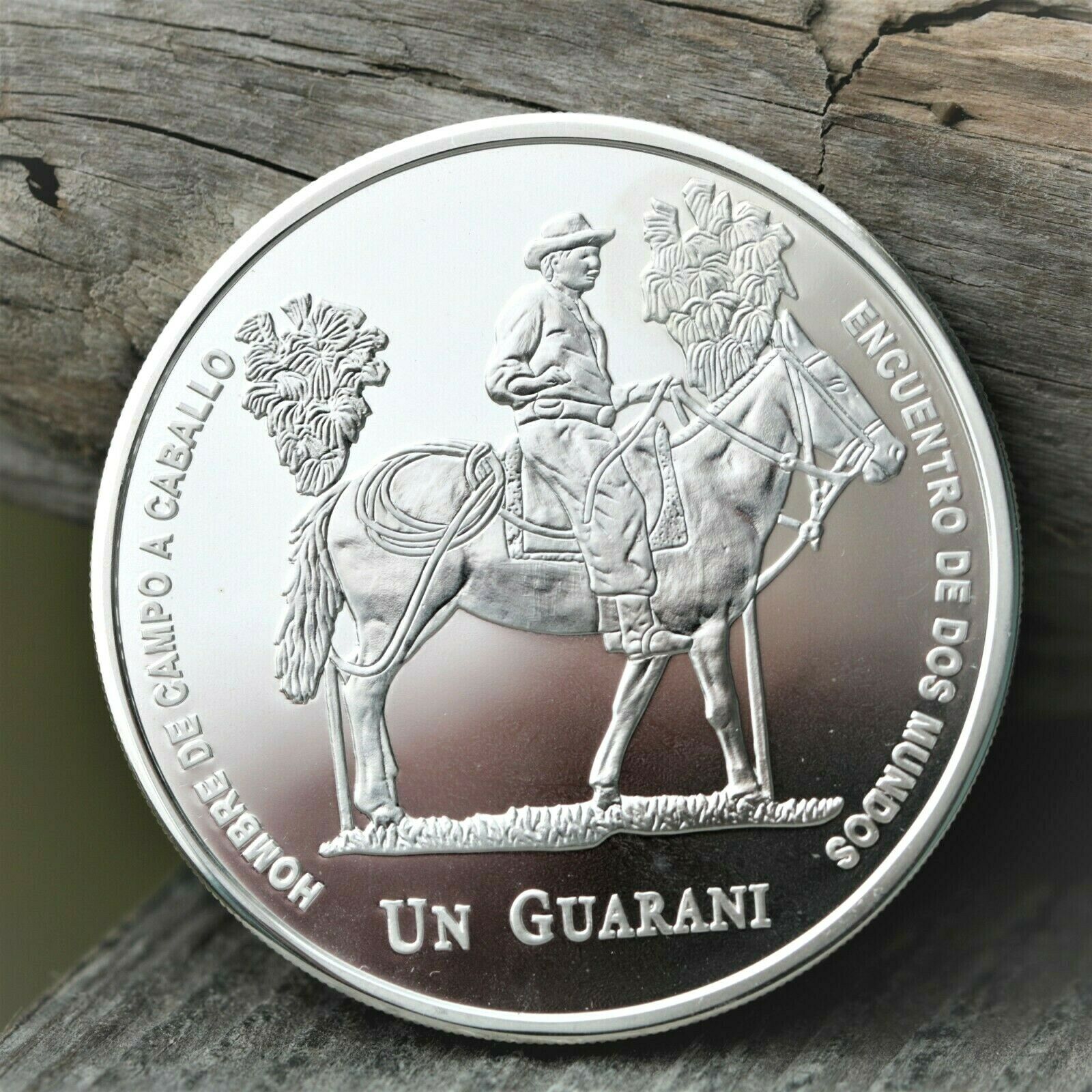 2000 Paraguay 'countryside Man On Horseback' Un Guarani .925 Silver Coin Km# 196