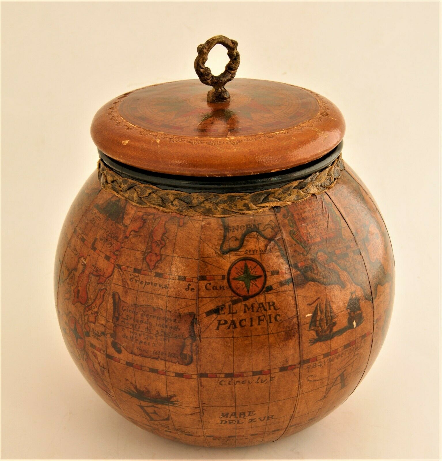 Leather Wrapped Glass World Globe Tobacco Humidor Italy