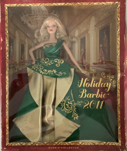 2011 Holiday Barbie Doll Green Christmas Gown Collector Edition New Damaged Box
