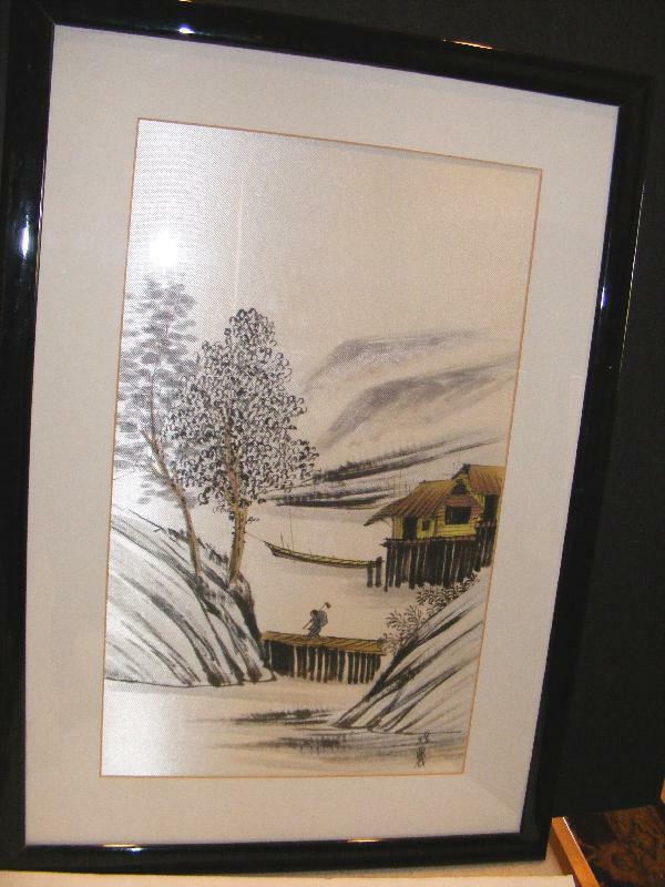 Japan Asian Watercolor Painting On Silk Framed Japanese Chinese Antique Oriental