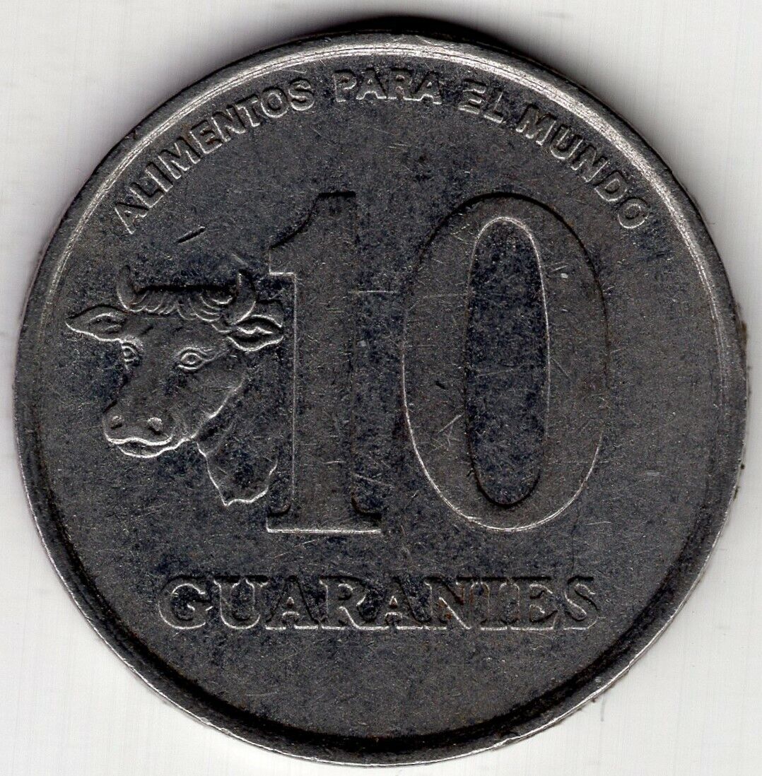 1988 Paraguay Cow Ten 10 Guaranies World Coin Nice!