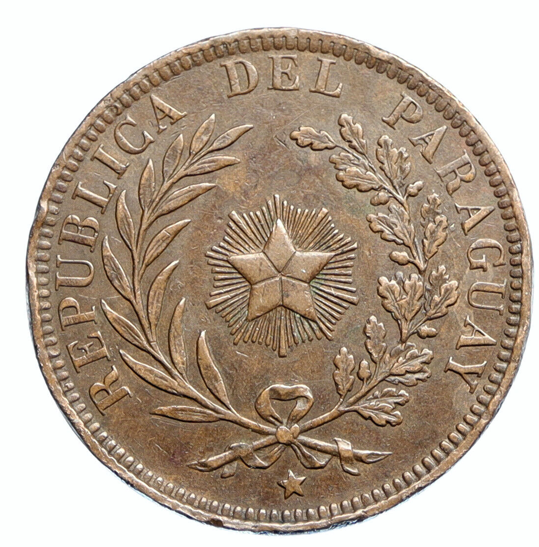 1870 Paraguay Genuine Old Star Antique Old Vintage 4 Centesimos Coin I96277