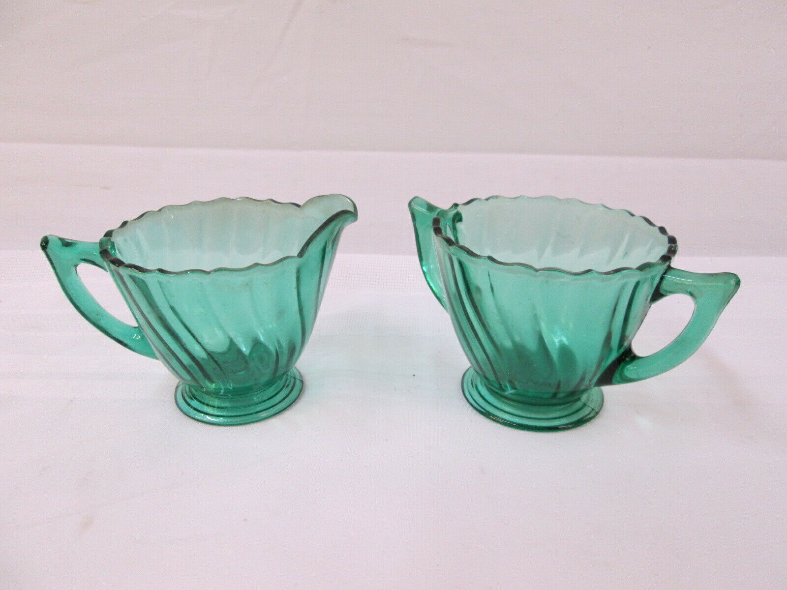 Swirl Ultramarine (blue Green) By Jeannette Depression Glass Creamer Sugar Bowl