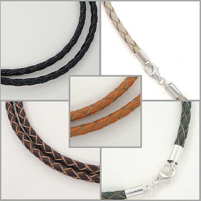 Sterling Silver 3mm Braided Genuine Leather Cord Necklace/bracelet Lobster Clasp