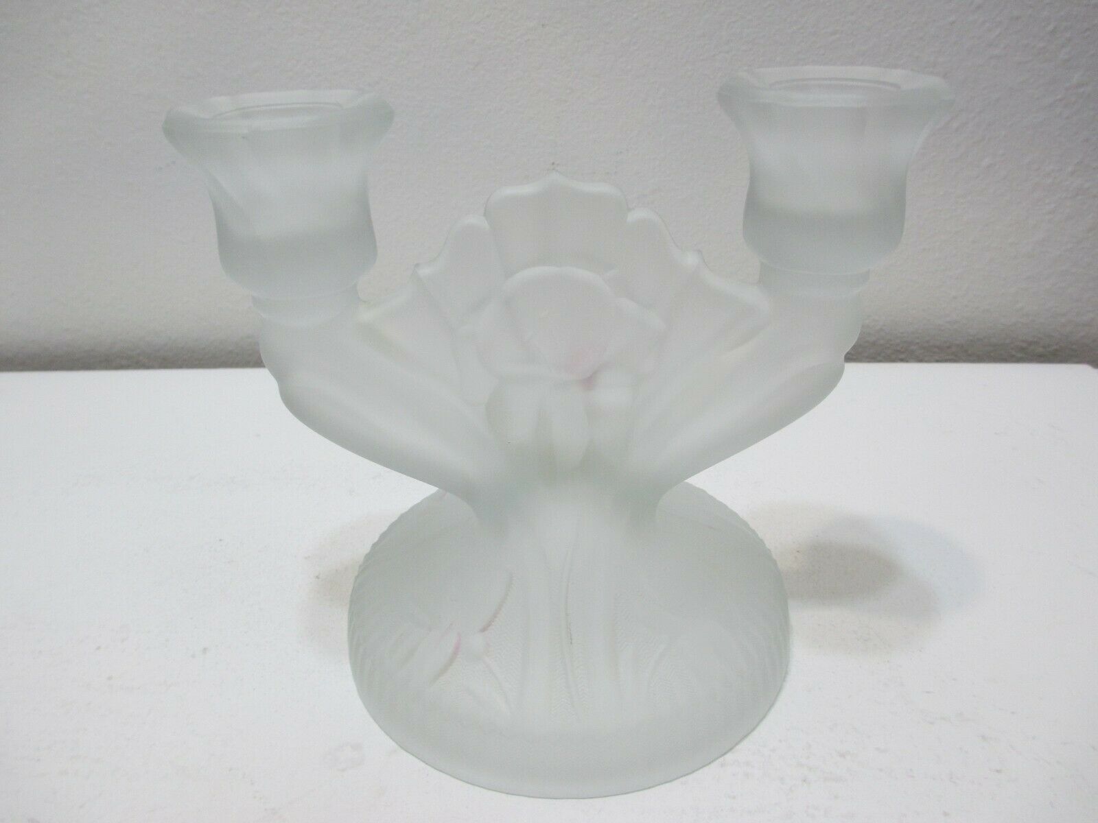 Vintage Jeannette Glass Candle Stick Holder Iris Herringbone Frosted 5 1/4" T