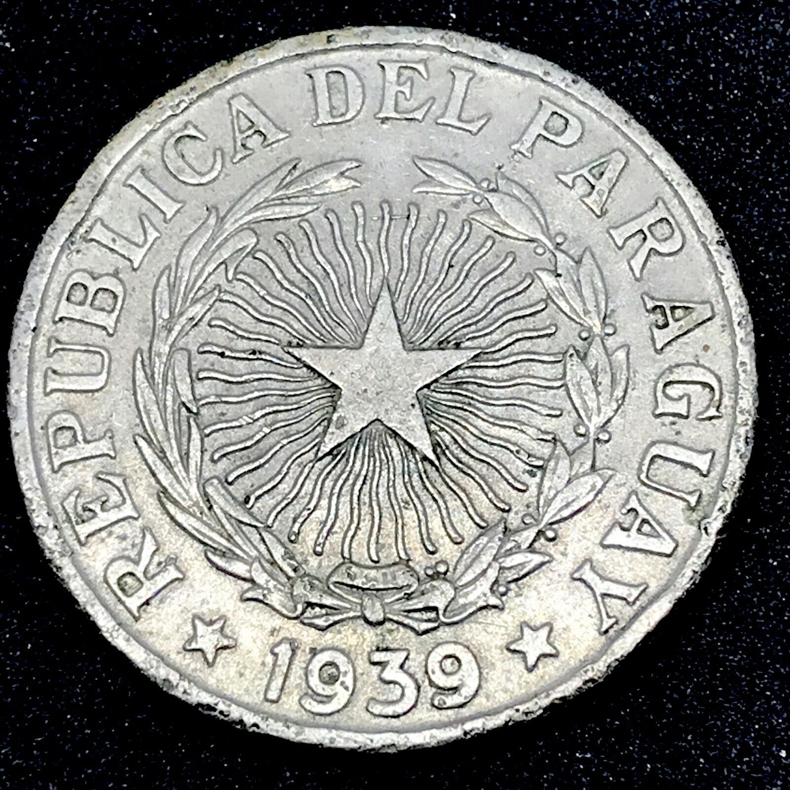Paraguay - 1939  5 Pesos - Cupper/ Nickel- Rare Coin Km# 18