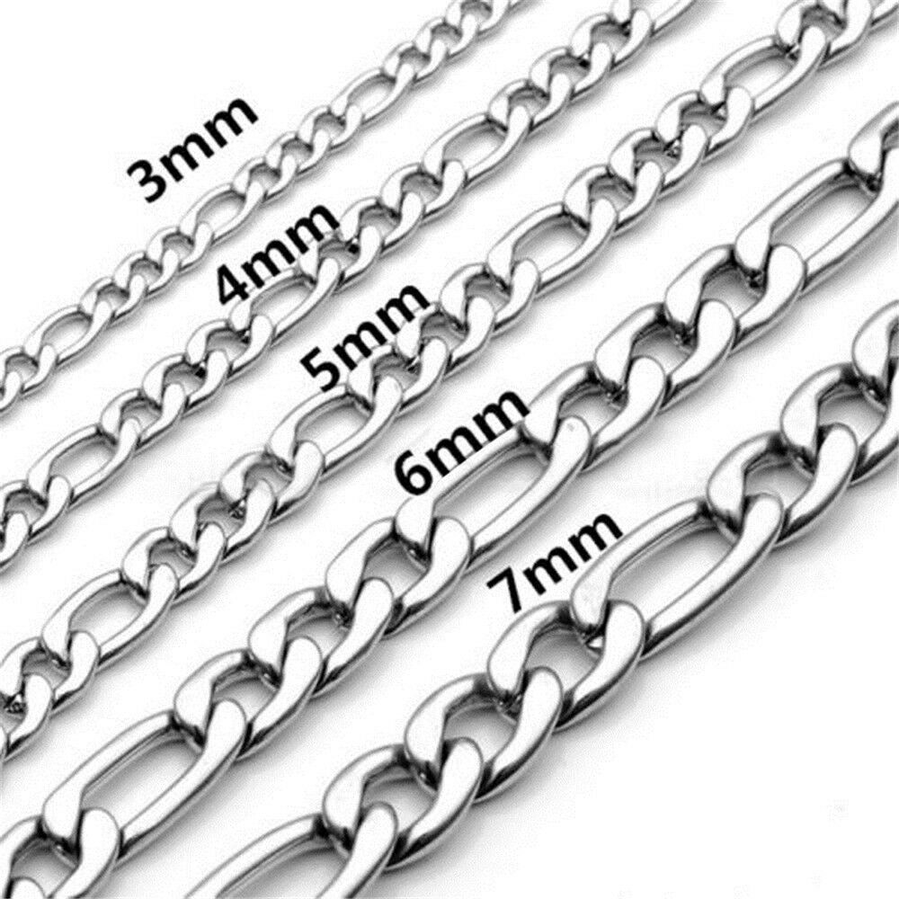 3-9mm Mens Women's Silver Stainless Steel Figaro Chain Necklace 18"-26" Jewelry