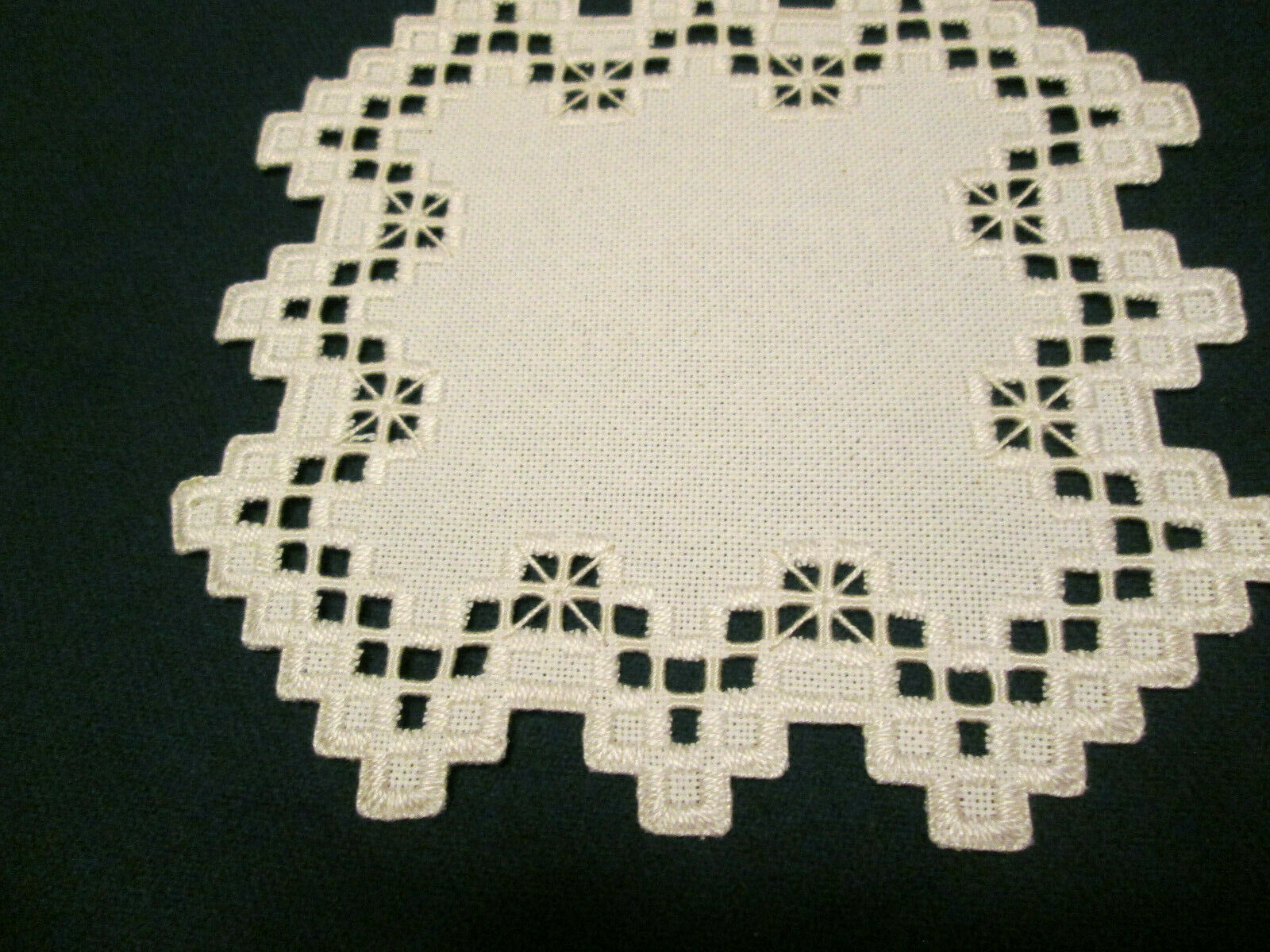 Hardanger Doily  Norwegian Embroidery Cut Work Ivory