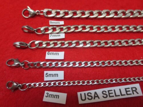 3/4/5/6/7/9/10/12mm  Stainless Steel Silver  Cuban Curb Necklace Chain  7-44