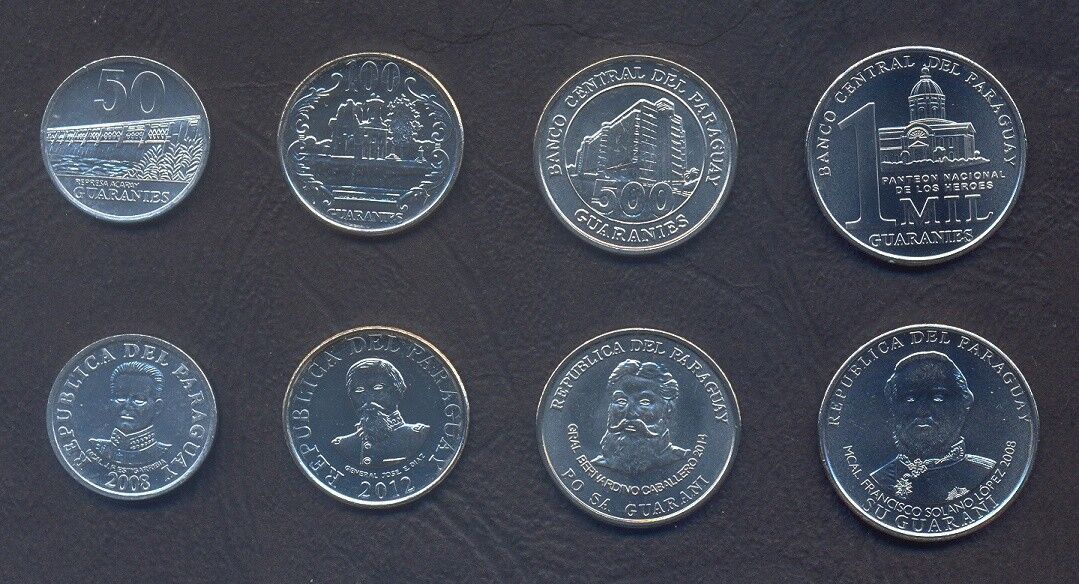 Paraguay Complete Coin Set 50+100+500+1000 Guaranies 2008-2014 Unc Lot Of 4