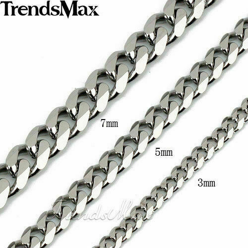 3/5/7mm 16-30inches Stainless Steel Silver Cuban Curb Chain Necklace Men Womens