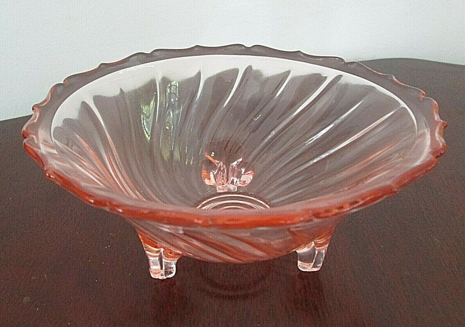 Jeannette Swirl Pink Three Footed Open Candy Dish 5 5/8" X 2 1/2"