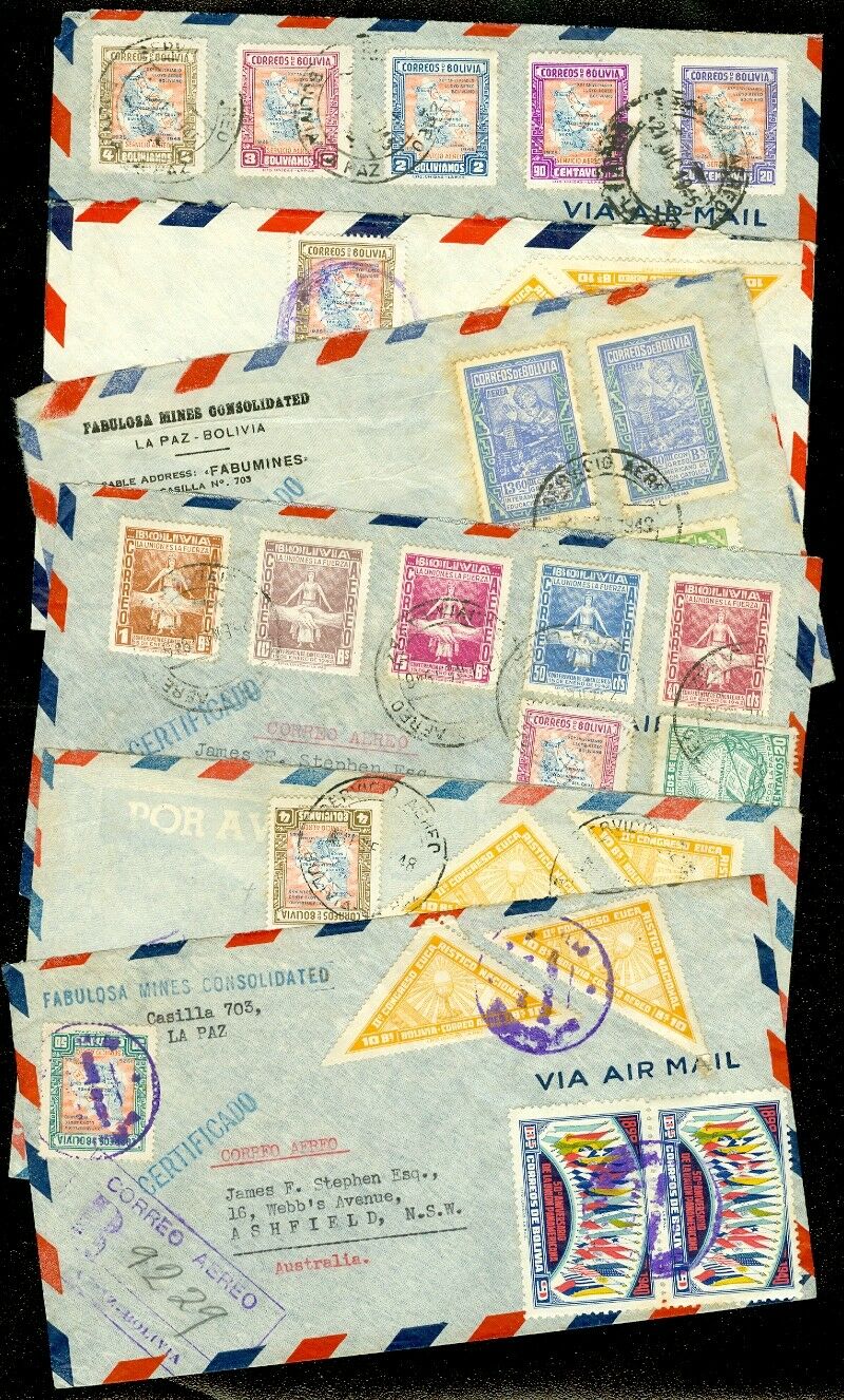 Edw1949sell : Bolivia Nice Group 6 Registered Air Mail Covers To Australia.