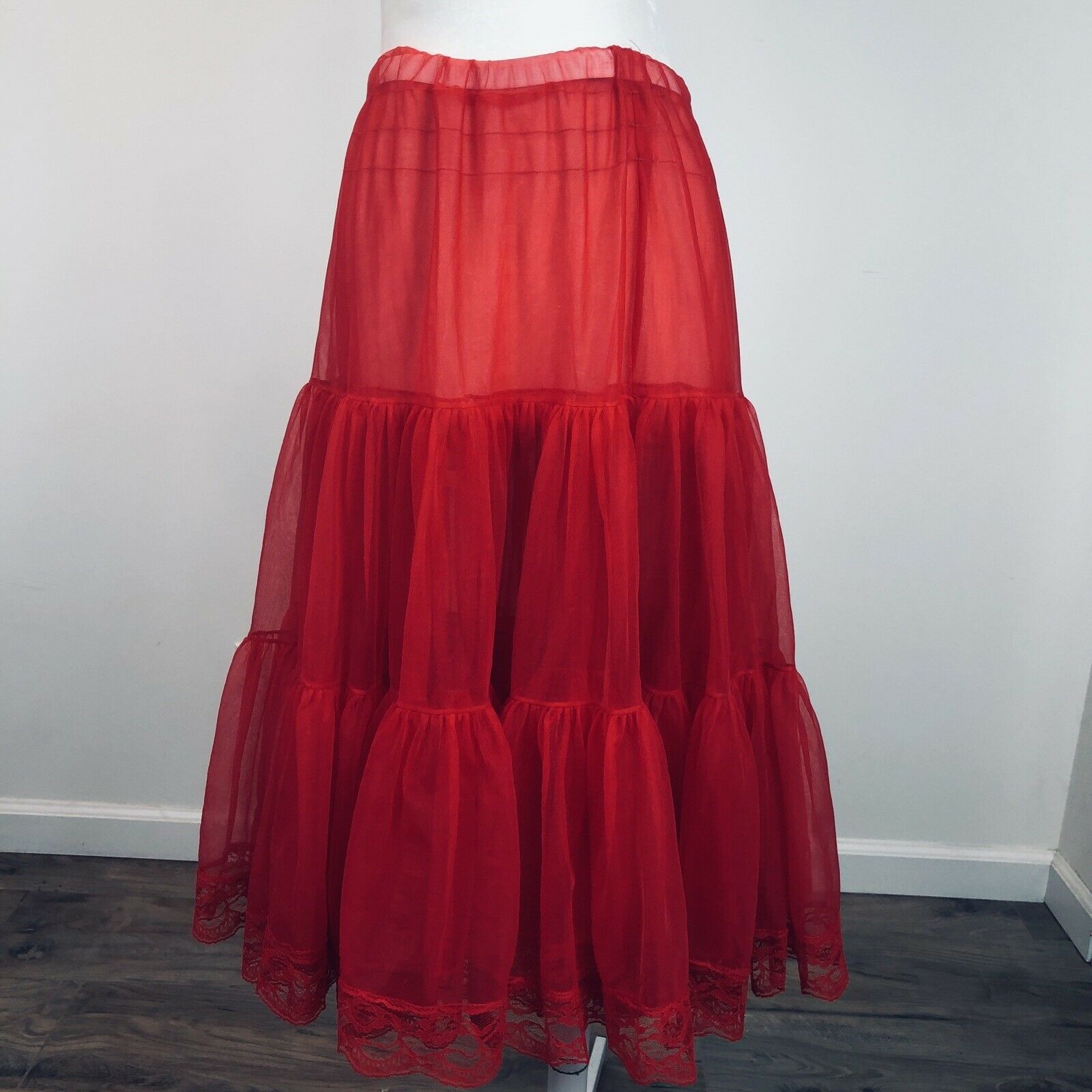 Square Dance Petticoat Long Red Softy 2 Layer Lace Hem Malco Modes(missing Tag)