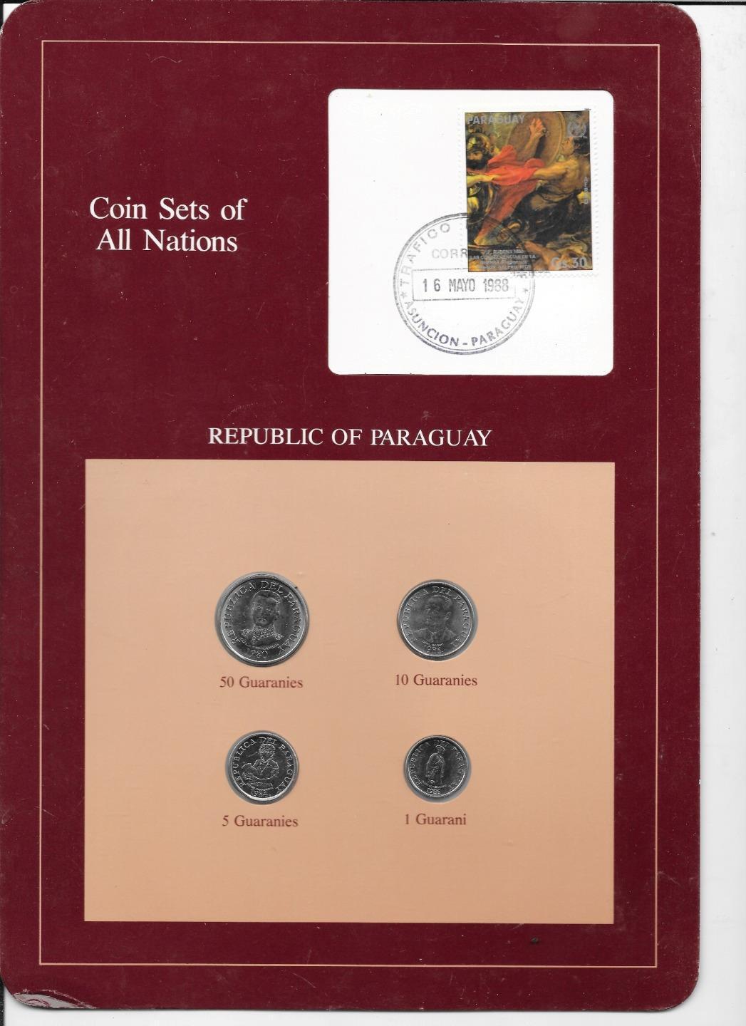 Bu World Type Coin Sets Of All Nations Paraguay 1988 Postmark 4 Coins & Stamp