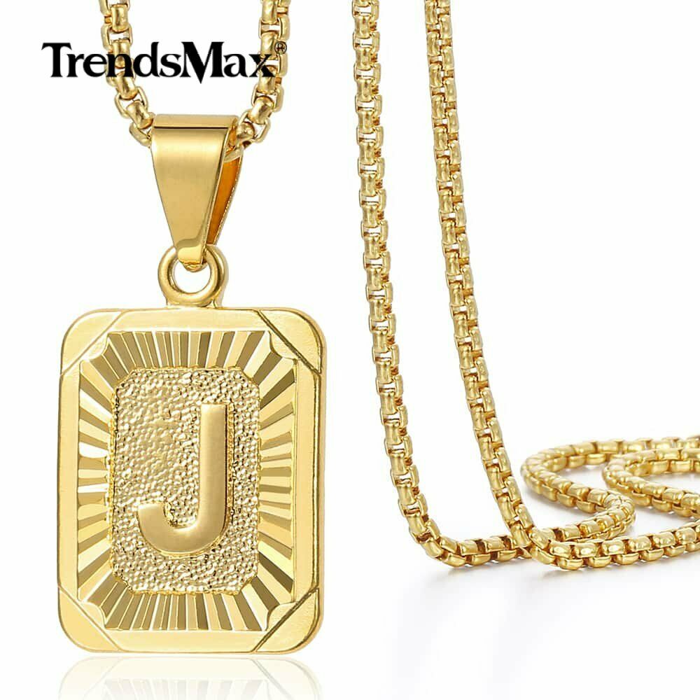 Womens Mens Gold Filled A-z Initial Necklace Letter Pendant Box Chain Unisex