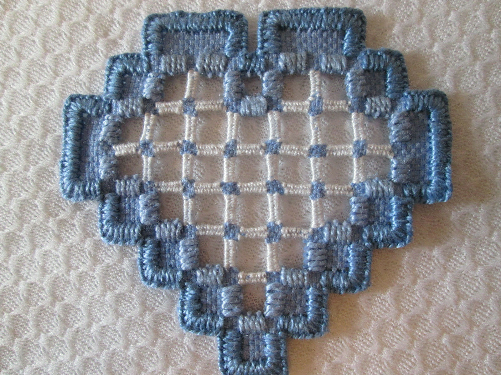Hardanger Heart   Norwegian Embroidery Cut Work Blue