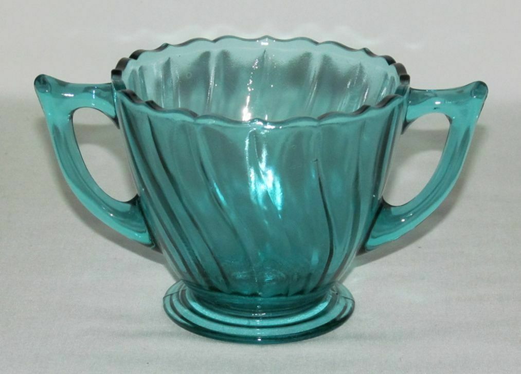 Jeannette Glass Co Swirl "petal Swirl" Ultramarine Footed Sugar Dish