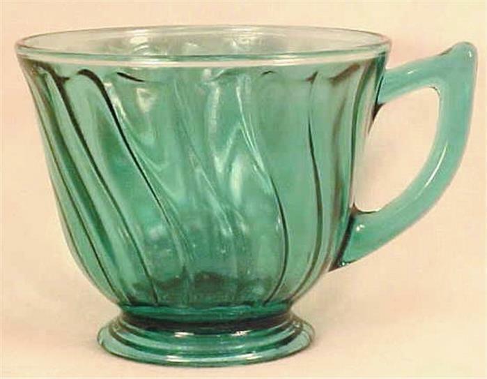 Swirl Teal Depression Glass Cup Teacup Jeannette Vintage Ultramarine Tea