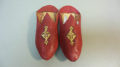 18th C. Classic Stitched Red Leather Slippers, Gold Leaf Embossed Decoration