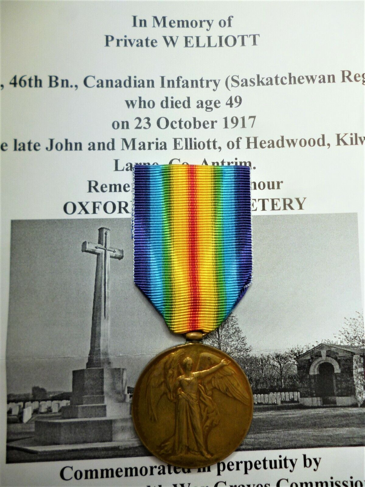 Medal, Cef, Ww1 Victory Medal To 46th Canadian Inf. Elliott, Died Of Wounds