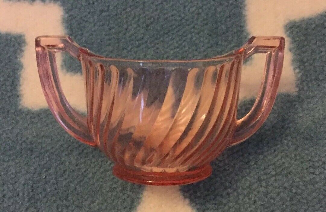 Jeannette Glass Pink Depression Glass Open Sugar Bowl Swirl Pattern