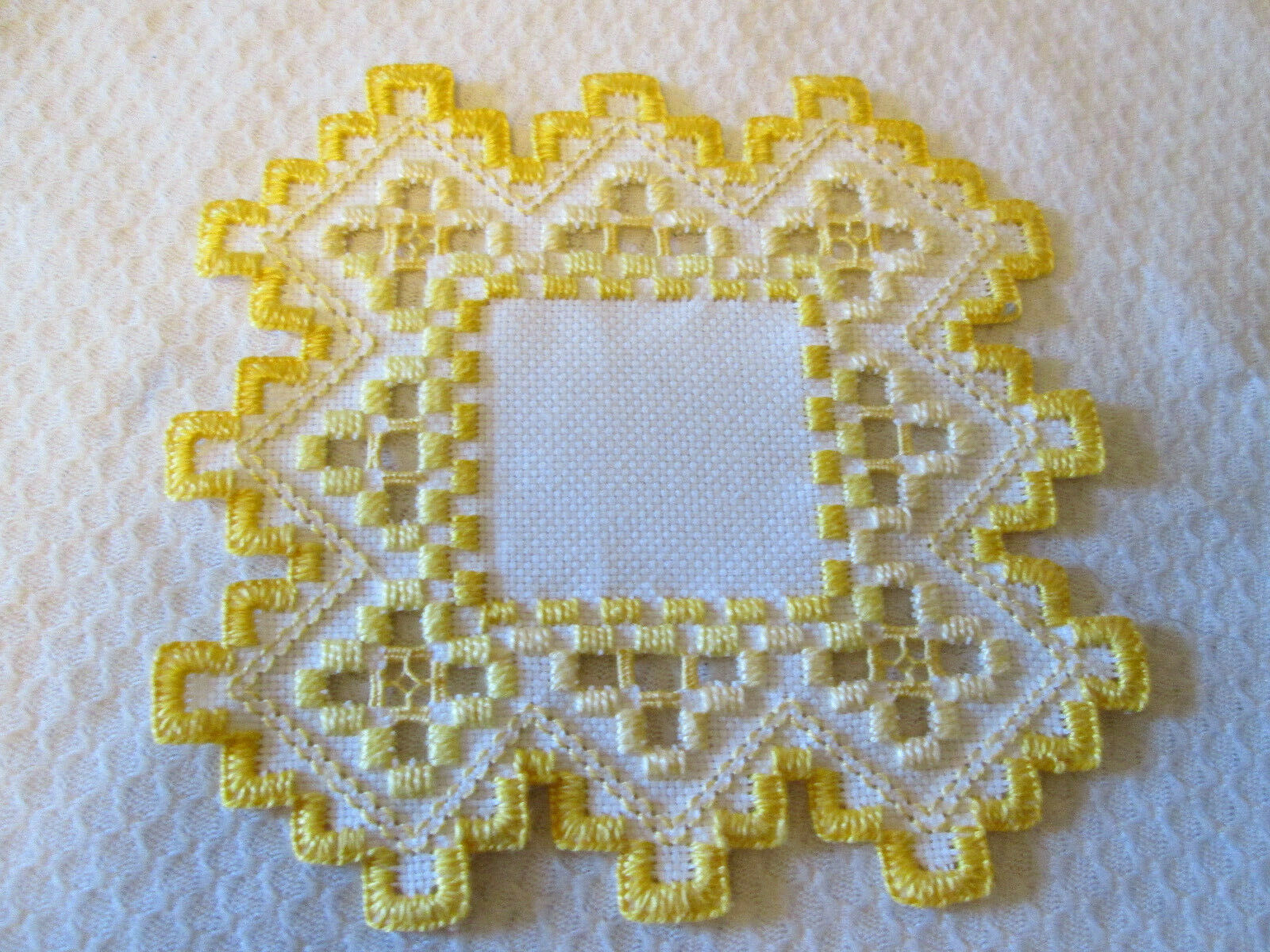 Hardanger  Doily Norwegian Embroidery  Hand Made Yellow