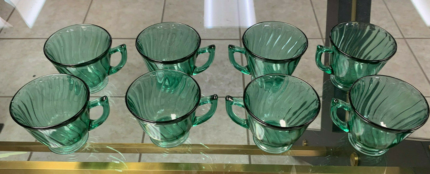Vintage 8 Jeannette Swirl Ultramarine Cups Tea/coffee Teal Depression