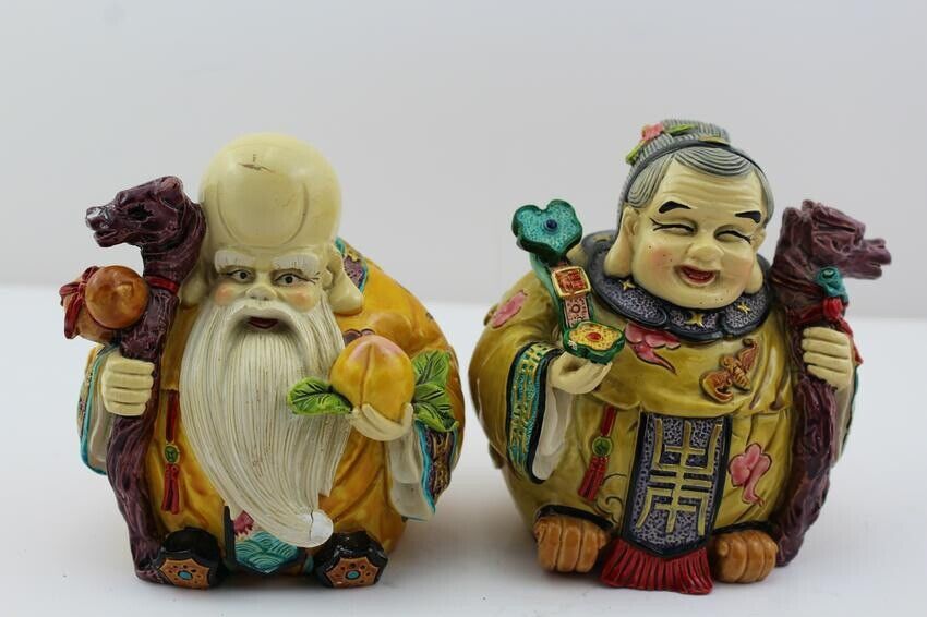 Vintage Asian Resin Man And Lady Ball People