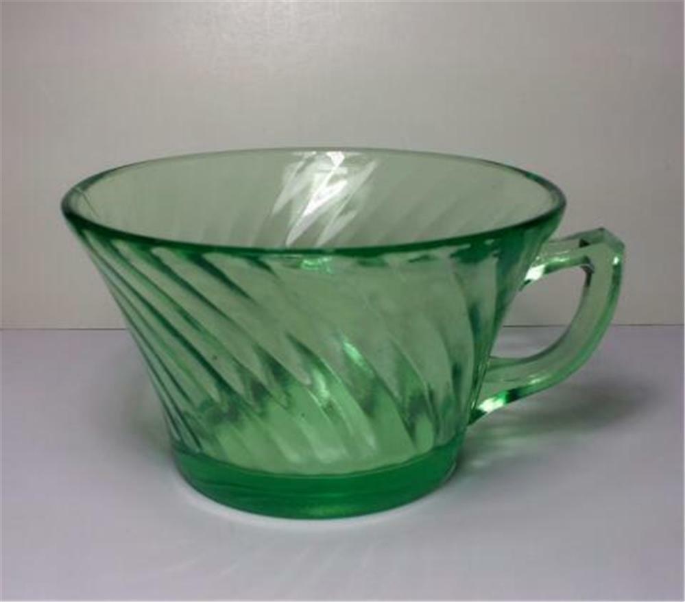 Vintage Green Depression Glass Cup - Jeannette Swirl Pattern?