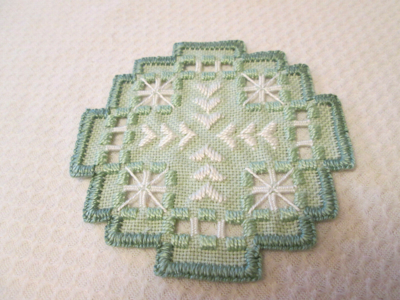 Hardanger  Small Doily Norwegian Embroidery Cut Work  Green