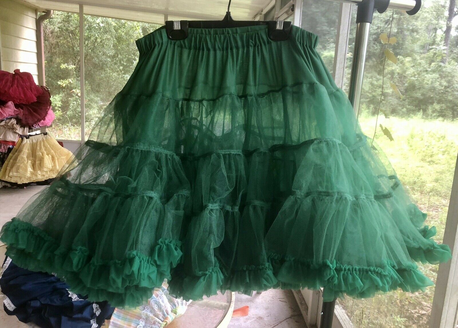 Vintage Emerald Green Square Dance Petticoat Crinoline Rockabilly Sz L 20”