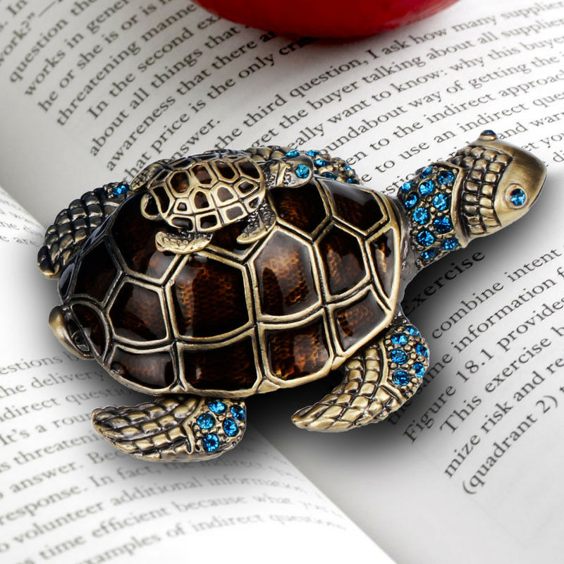 Turtle Jewelry Box Trinket Case Crystals Metal Animal Gift Storage Organizer