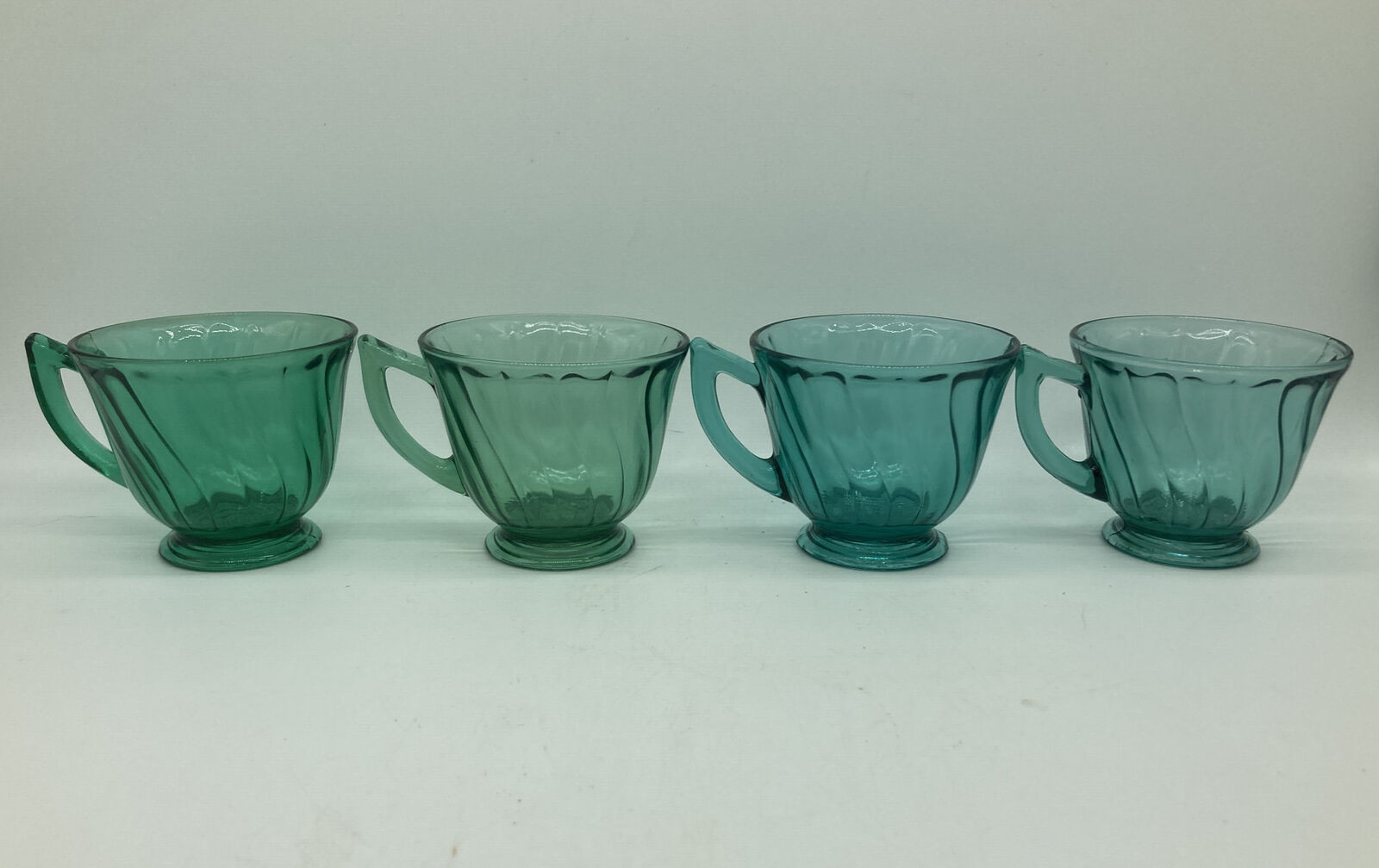 4 Qty Jeanette Ultramarine Petal Swirl 1938-1939 Depression Glass Tea Cups 3"