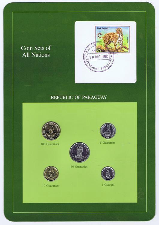 Republic Of Paraguay 5 Pc Mint Set 1986-90 Bu Coin Sets Of All Nations Stamp