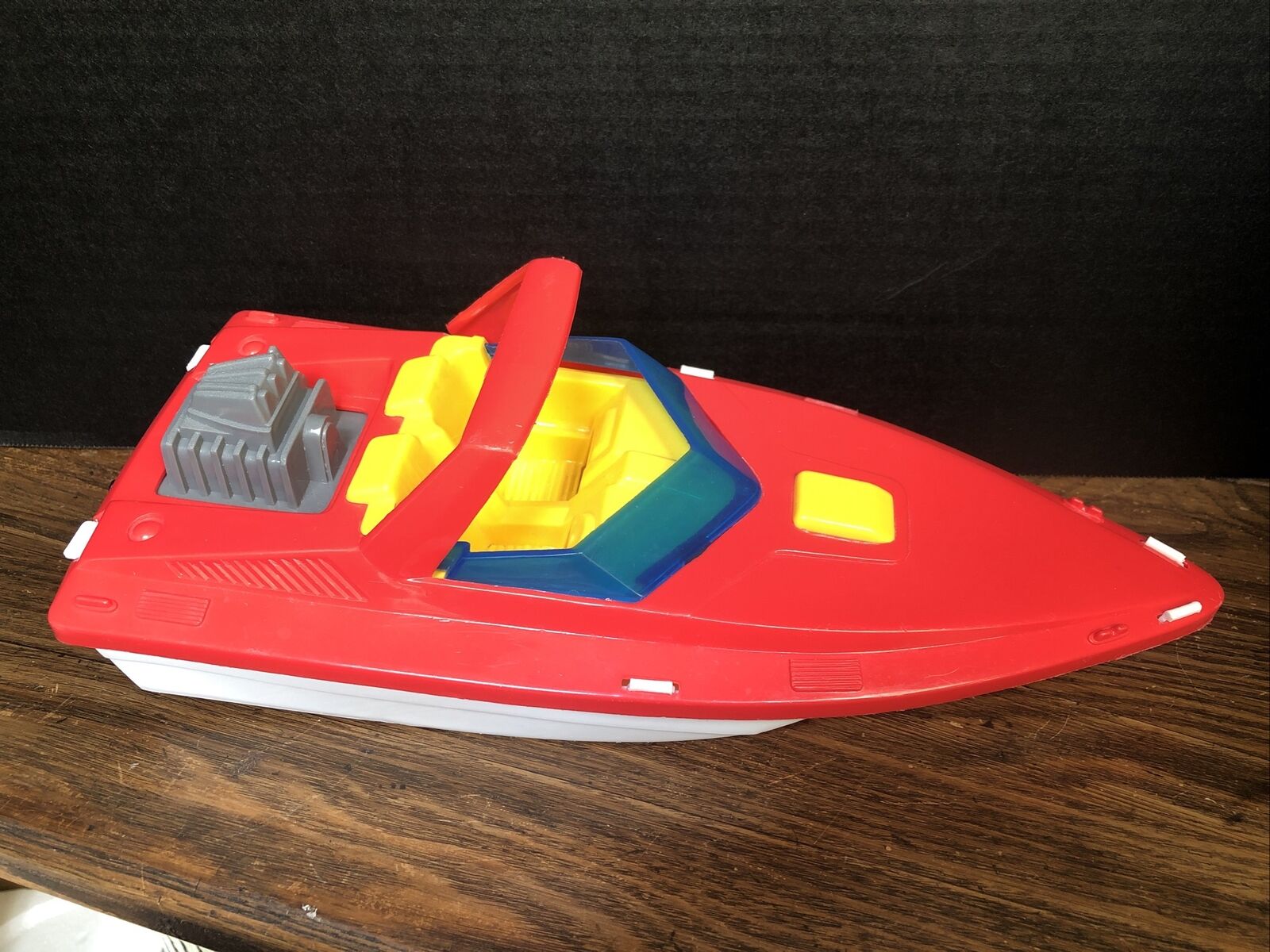 Vintage American Plastic Toys Speed Boat Vehicle Red Yellow White 14" Usa