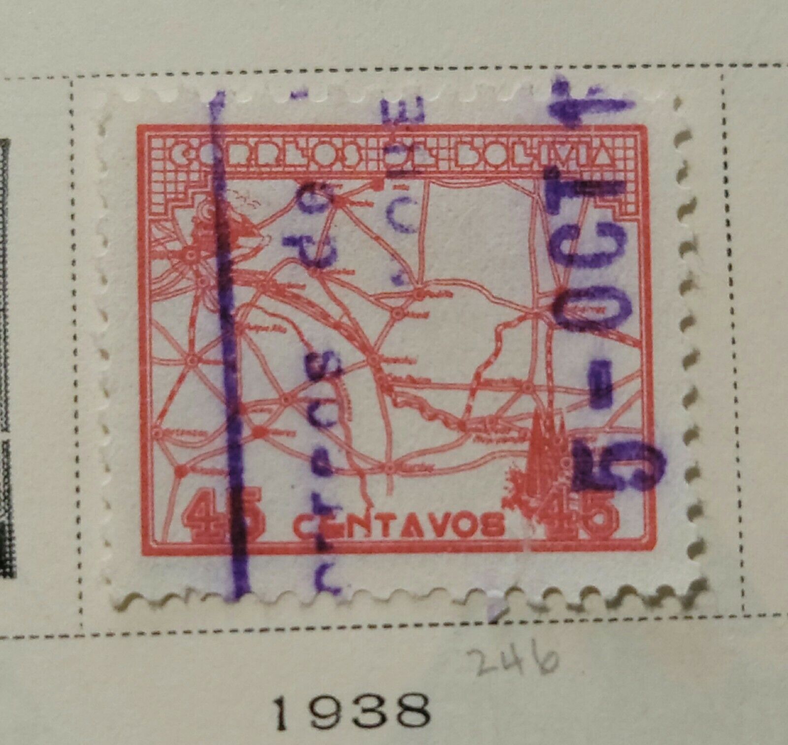 1938 Bolivia Postage Stamp Found In Old Collectors Book. Awesome Condition