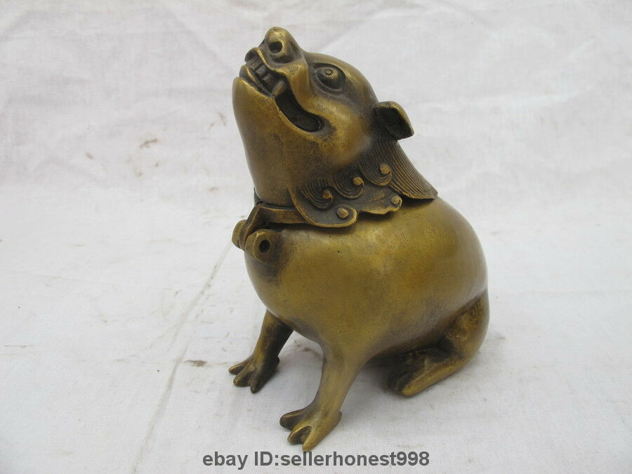 Chinese Folk Bronze Copper Roaring Lion Ancient Animal Incense Burner Censer